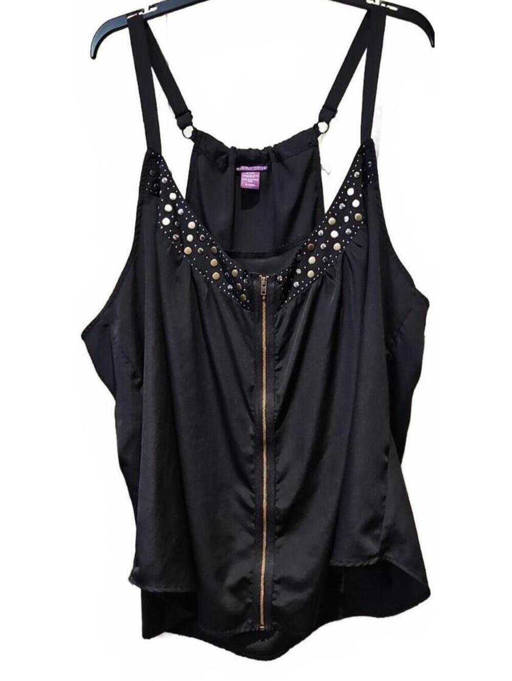 Beverly Drive Black Halter Blouse Studded Zipper Front Size 24w/26W Adjustable